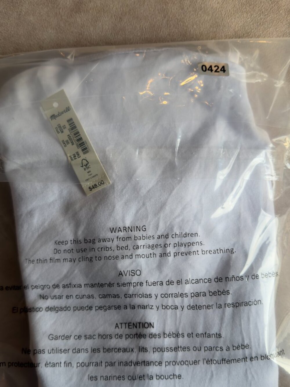 New w/ Tags Madewell White Short-Sleeve Mock Neck Tee - Picture 13 of 14